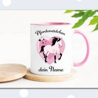 Tasse Pferdemädchen mit Namen Nr. 1, kleines Pony Kindertasse personalisiert, rosa Bild 1