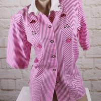 Vintage 80er Landhaus Bluse Chris B Größe M 38 40 42 Streifen Stickerei Weißer Kragen Rosa Pink Trachten Bild 1