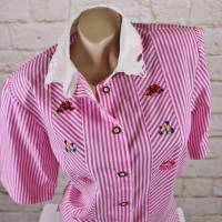 Vintage 80er Landhaus Bluse Chris B Größe M 38 40 42 Streifen Stickerei Weißer Kragen Rosa Pink Trachten Bild 2