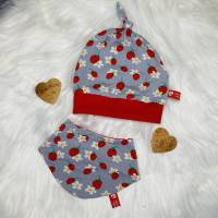 Baby - Set aus Knotenmütze und Halstuch / Erdbeeren Bild 2