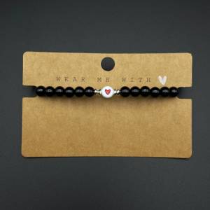 Perlenarmband Farbe schwarz mit Herz - für Sie und Ihn, Buchstabenarmband, Personalisierbar Bild 2