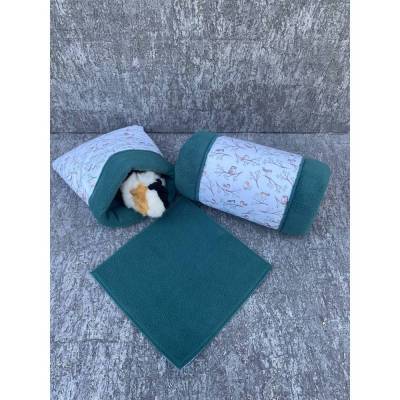 Set Kuschel-Tunnel / Kuschel-Sack inkl. PipiPad Meerschweinchen "Vögel-petrol"