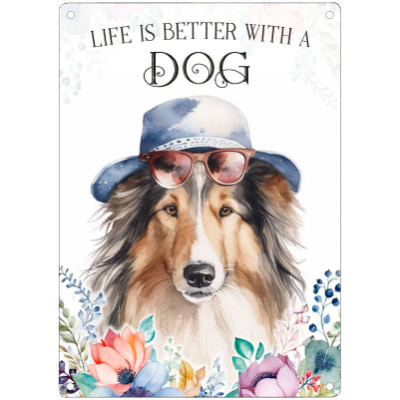 Hundeschild LIFE IS BETTER WITH A DOG mit Collie