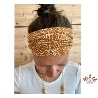 breites Stirnband, elastisches Bandana, Turban Haarband Damen gemustert in ocker/gelb Bild 1