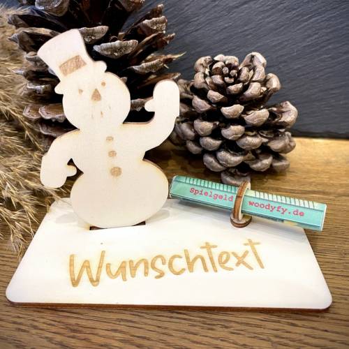 Geldscheinhalter Winter, Schneemann, Schnee, Einkaufen, Geldgeschenk, Geburtstag, Geschenk, Wunschtext, Personalisierbar