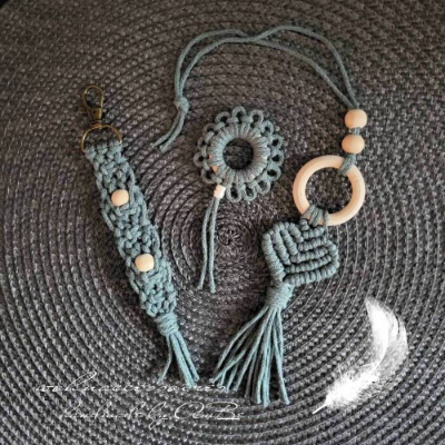Makramee Anhänger-Set blaugrau