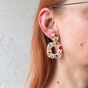 Polymer Clay Ohrringe "Terrazzo" Braun Weiß | große bunte Ohrringe | moderner Schmuck für Frauen Bild 5