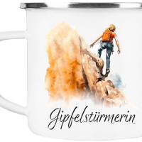 Emaille Tasse GIPFELSTÜRMERIN - Watercolor Motiv 1, Outdoorbecher, Geschenk für Bergsteiger, Kletterer Bild 3
