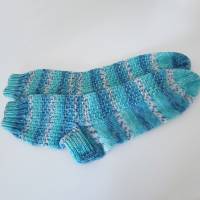 Socken in Gr. 40/41, handgestrickte Wollsocken Söckchen Ringelsocken Kuschelsocken in türkis-blau türkis-grün und weiß Bild 6