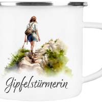 Emaille Tasse GIPFELSTÜRMERIN - Watercolor Motiv 3, Outdoorbecher, Geschenk für Bergsteiger, Kletterer Bild 2