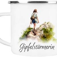 Emaille Tasse GIPFELSTÜRMERIN - Watercolor Motiv 3, Outdoorbecher, Geschenk für Bergsteiger, Kletterer Bild 3
