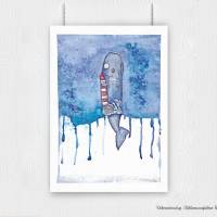 Pottwal & Leuchtturm, Poster Print Wanddeko Kinderzimmer Maritime Wanddeko Wal Meer Aquarell handgemalt kaufen Bild 1
