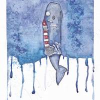 Pottwal & Leuchtturm, Poster Print Wanddeko Kinderzimmer Maritime Wanddeko Wal Meer Aquarell handgemalt kaufen Bild 6