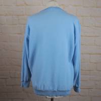Vintage 80er Pullover Hellblau 38 40 M Fleece Strick Applikation Blume Materialmix Patchwork Winterpullover Bild 3