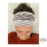 breites Stirnband, elastisches Bandana, Turban Haarband Damen gemustert in weiß/beige Bild 1