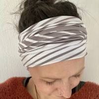 breites Stirnband, elastisches Bandana, Turban Haarband Damen gemustert in weiß/beige Bild 3