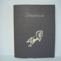 Zeugnismappe-Einschulung-Geschenk-Zeugnishülle, Dokumente,20 Klarsichthüllen-Filz grau-Pferd Bild 1