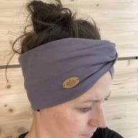 breites Stirnband, elastisches Bandana, Turban Haarband Damen, Wickelhaarband in grau Bild 2