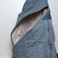 Crossbody Bag Rucksack Handtasche aus Jeans mit Pferde Stickerei Bild 7