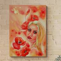 VERTRÄUMTES MOHNMÄDCHEN - künstlerisches Frauenporträt mit Mohnblumen auf Leinwand 50cmx70cm Bild 1