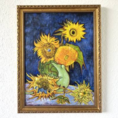Vincent van Frosch - Sonnenblumenhalter, Van Gogh, Sonnenblumen, Stilleben, Froschbild, Acrylbild Frosch, Blumenbild