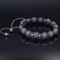 Herren Armband aus Edelsteinen Onyx und Hämatit mit Knotenverschluss, Makramee Armband, 10 mm Bild 5