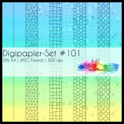 Digipapier Set #101 (blau, türkis, grün, gelb) abstrakte & geometrische Formen  zum ausdrucken, plotten & mehr