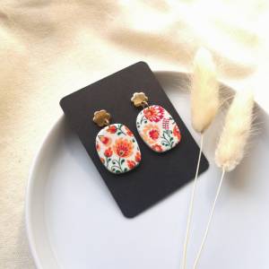 Polymer Ohrringe mit Vintage Blumen Muster Rot | handbemalter Schmuck für den Sommer Bild 3