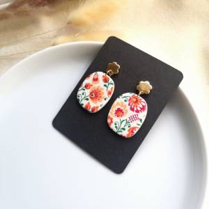 Polymer Ohrringe mit Vintage Blumen Muster Rot | handbemalter Schmuck für den Sommer Bild 5