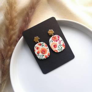 Polymer Ohrringe mit Vintage Blumen Muster Rot | handbemalter Schmuck für den Sommer Bild 6