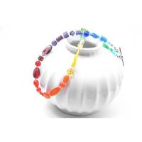 Glasperlenkette Regenbogen . Farbenfrohe Halskette . Kette kurz . Glasperlenkette bunt . Mulitcolor Schmuck Bild 1