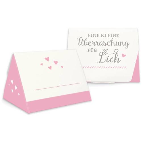 Geschenkbox zum Befüllen - Gastgeschenk - auch als Tischkarte nutzbar - rosa-weiß