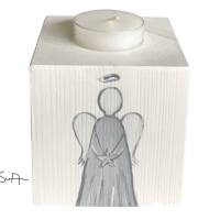 Teelichthalter/Kerzenwürfel/Teelichtwürfel aus Holz "Engel" Trauer zur Erinnerung Bild 3