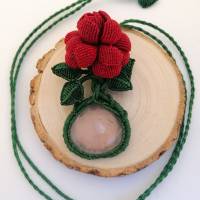 Makramee Halskette mit Rosenquarz und großer Rose Bild 6