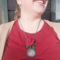 Makramee Halskette mit Rosenquarz und großer Rose Bild 7