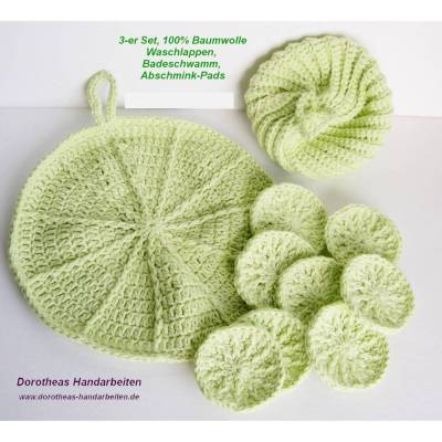 Set Waschlappen Dusch-Schwamm 7 Kosmetikpads, Seifentuch, Waschhandschuh, Peelinghandschuh, Waschlappen, Massagelappen, 