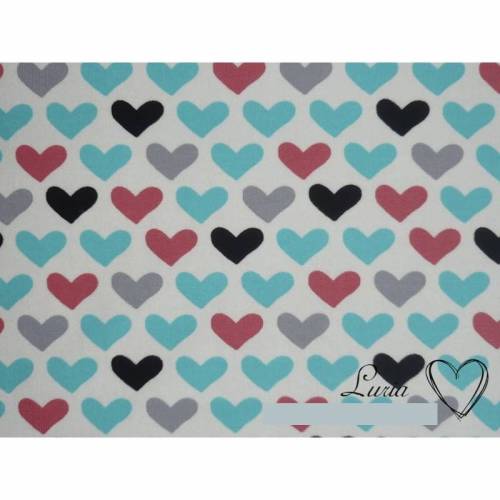 13,40 EUR/m Sweat Jersey Baumwolle bunte Herzen auf weiß