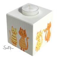 Teelichthalter/Kerzenwürfel/Teelichtwürfel aus Holz "Katzen" Bild 1