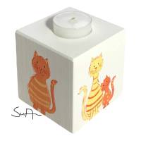 Teelichthalter/Kerzenwürfel/Teelichtwürfel aus Holz "Katzen" Bild 2