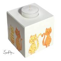 Teelichthalter/Kerzenwürfel/Teelichtwürfel aus Holz "Katzen" Bild 3