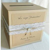 Briefbox f. Geldgeschenke vintage Kraft Spitze Birkenherz personalisiert Bild 1