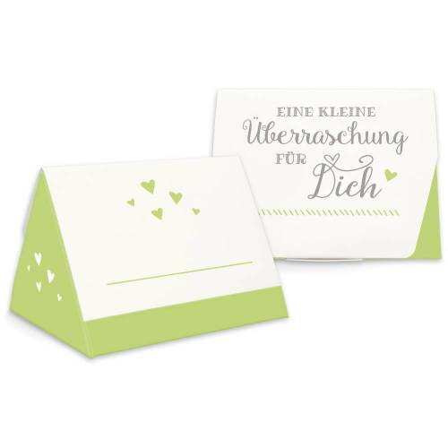 Geschenkbox zum Befüllen - Gastgeschenk - auch als Tischkarte nutzbar - hellgrün-weiß