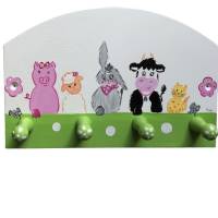 Kindergarderobe "Bauernhoftiere" weiß-pastellrosa  Garderobe Kinderzimmer Bild 1