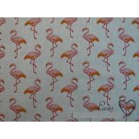 11,00 EUR/m Dekostoff Stoff Flamingo auf hellbeige / Beige - Leinenlook Leinenoptik Bild 1
