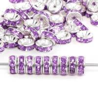 100 Strassrondell-Perlen, rund, lila, Ø ca. 8 mm, Fädelloch ca. 1,5 mm Bild 1