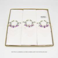 Damen Taschentücher bestickt weiß, 28x28, 3er Set, Mouchoirs, vintage, florales Stickmuster, neu&unbenutzt Bild 1