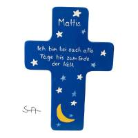 Taufkreuz Holzkreuz Kinderkreuz Mond und Sterne  zur Taufe Geburt/Kommunion Bild 1