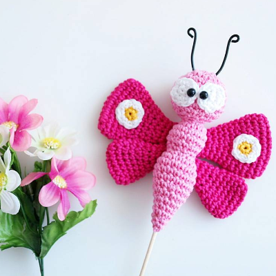 Häkelanleitung Blumenstecker Schmetterling - PDF Datei