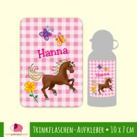 Trinkflaschen - Aufkleber | Pony Karo - rosa - großer Namensaufkleber Bild 1