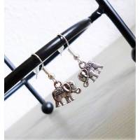 Ohrringe mit Metallanhänger - Elefanten (silberfarben) Bild 1